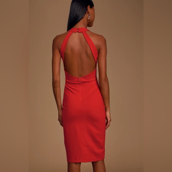 NWT LULU’s Red Halter bodycon midi dress open back sz XS - Picture 4 of 8